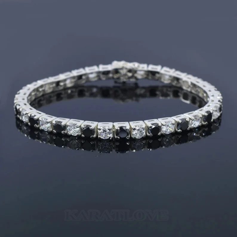 3mm Black Diamond Tennis Bracelet With White Moissanites In 925 Sterling Silver 3mm Black Diamond Tennis Bracelet With White Moissanites In 925 Sterling Silver