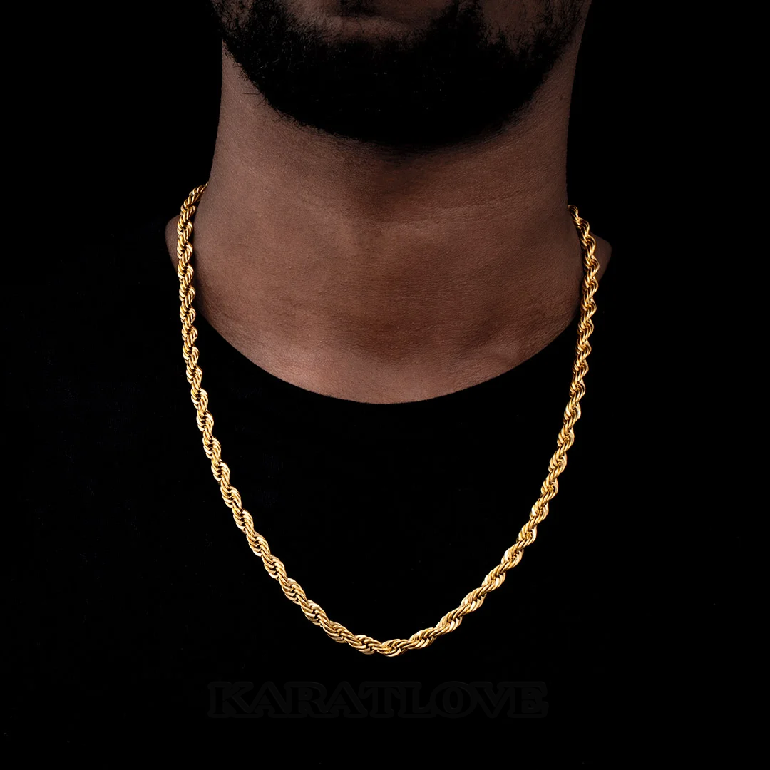 6mm 18K Gold Finish Rope Chain 6mm 18K Gold Finish Rope Chain