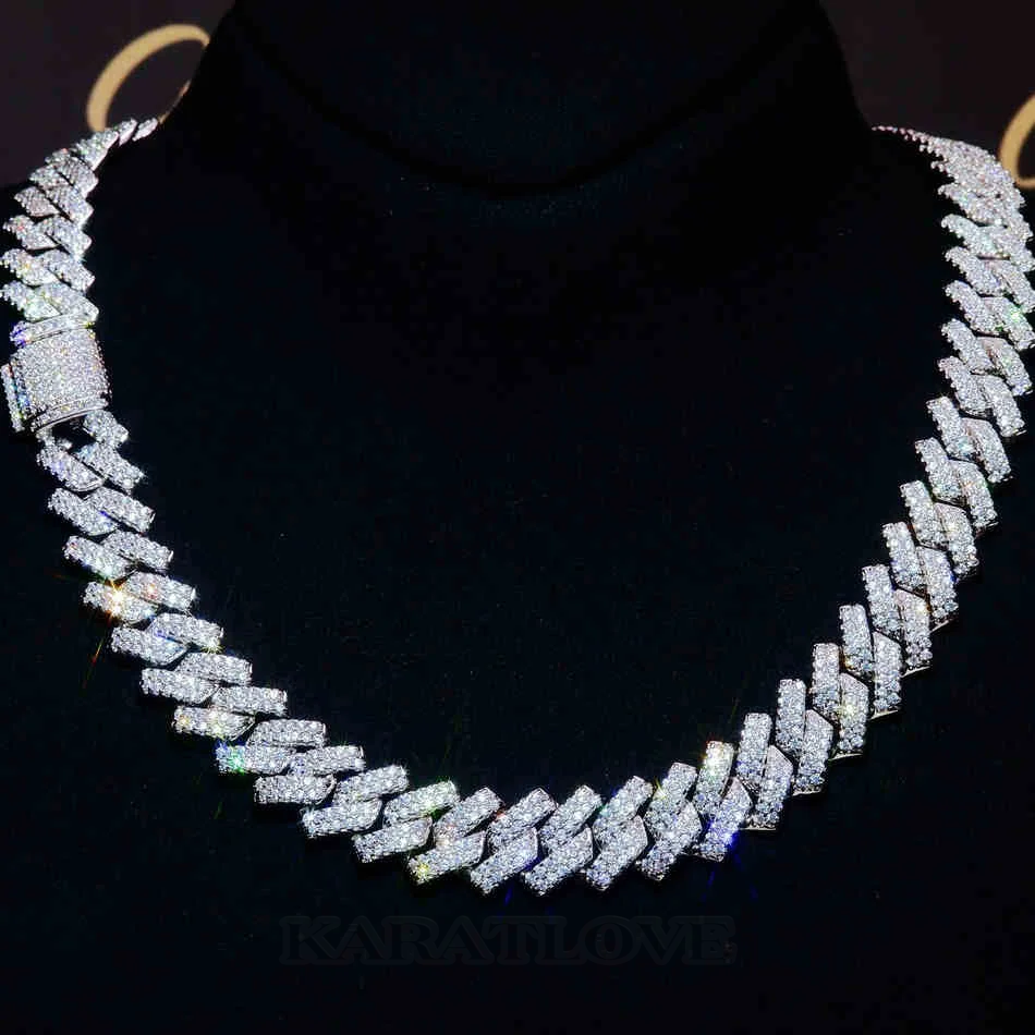 18K White/Gold-Plated Seamless Rhombic Iced Cuban Chain 18K White/Gold-Plated Seamless Rhombic Iced Cuban Chain