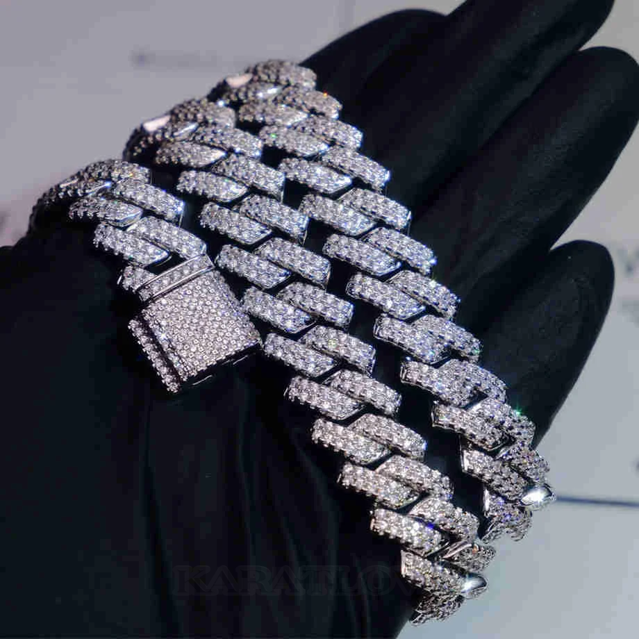 18K White/Gold-Plated Seamless Rhombic Iced Cuban Chain