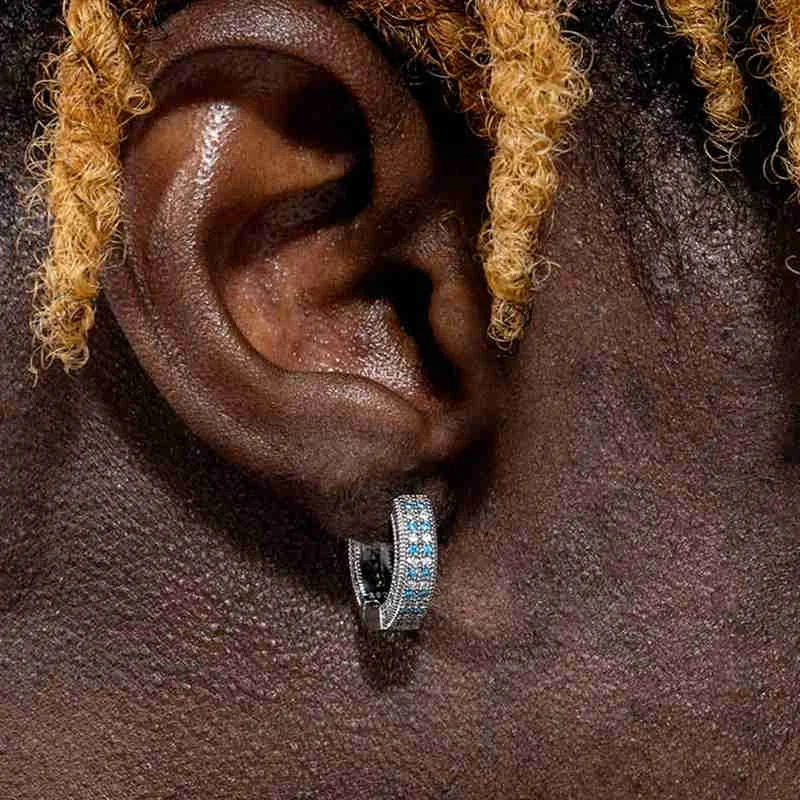 Blue&White Iced Hoop Earring In White Gold