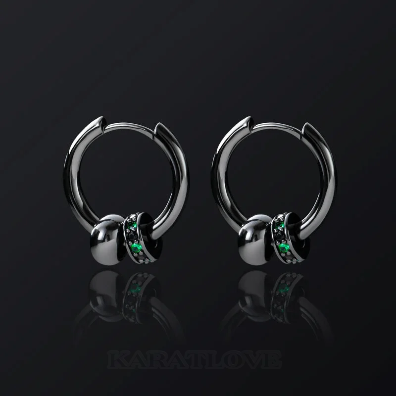 Black Punk Ball & Emerald Scattered Circle Hoop Earring Black Punk Ball & Emerald Scattered Circle Hoop Earring