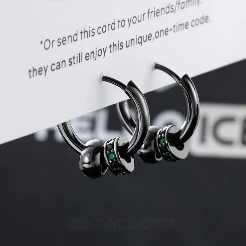 Black Punk Ball & Emerald Scattered Circle Hoop Earring