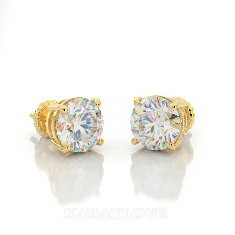 Round Yellow Gold Brilliant Cut VVS Moissanite Stud Earrings Round Yellow Gold Brilliant Cut VVS Moissanite Stud Earrings