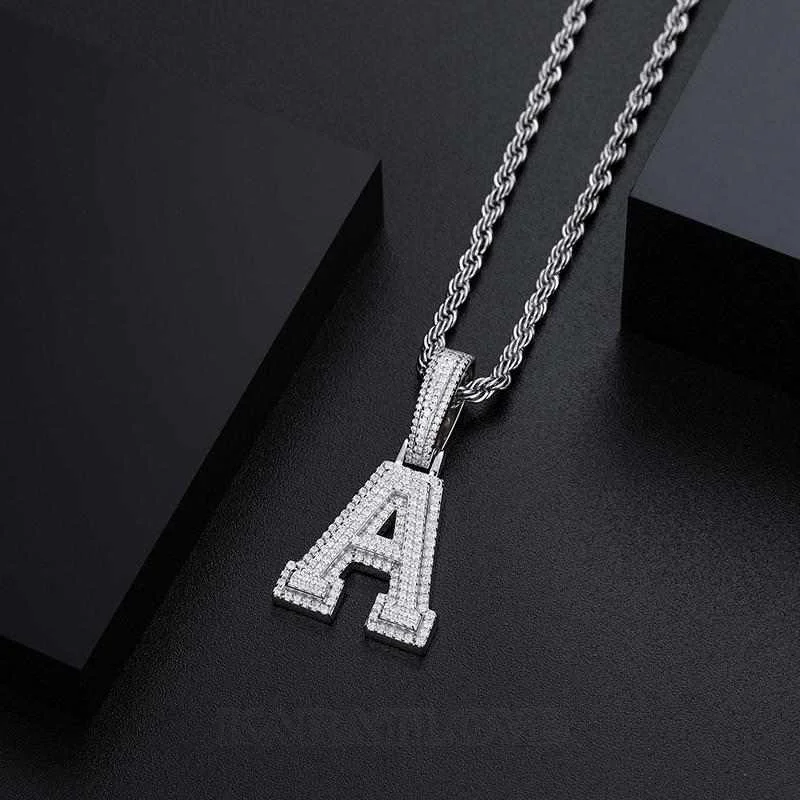 925 Sterling Silver Synthetic Moissanite A-Z 26 Letter Pendant Necklace for Women/Men with Stainless Steel Rope Chain
