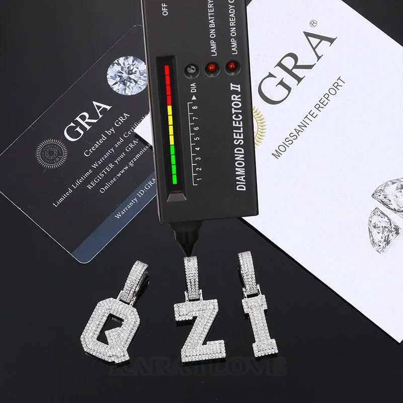 925 Sterling Silver Synthetic Moissanite A-Z 26 Letter Pendant Necklace for Women/Men with Stainless Steel Rope Chain