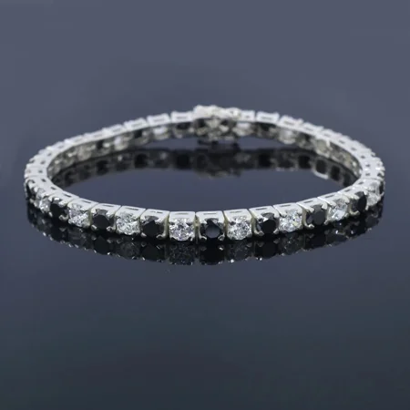 3mm Black Diamond Tennis Bracelet With White Moissanites In 925 Sterling Silver