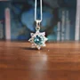 Moissanite 2ct Necklace-Blue Green Stone Necklace Gift For Her 